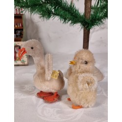 2 old Steiff animals, gosling and chicken, h: 11 - 10 cm (2x)