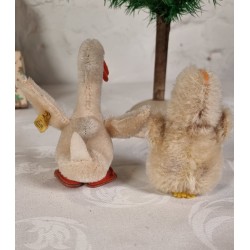 2 old Steiff animals, gosling and chicken, h: 11 - 10 cm (2x)