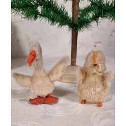 2 old Steiff animals, gosling and chicken, h: 11 - 10 cm (2x)