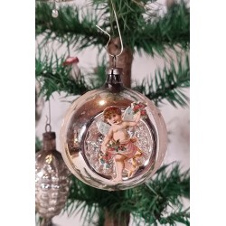 Old glass ornament, refl. with angels, h: 6 cm.