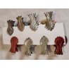 8 antique colored candle holders, l: 4,5 cm.