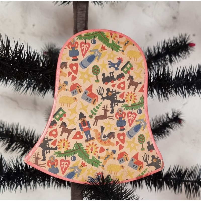 Antik candycontainer, klokke med figurer fra Erzgebirge, h: 16 cm.