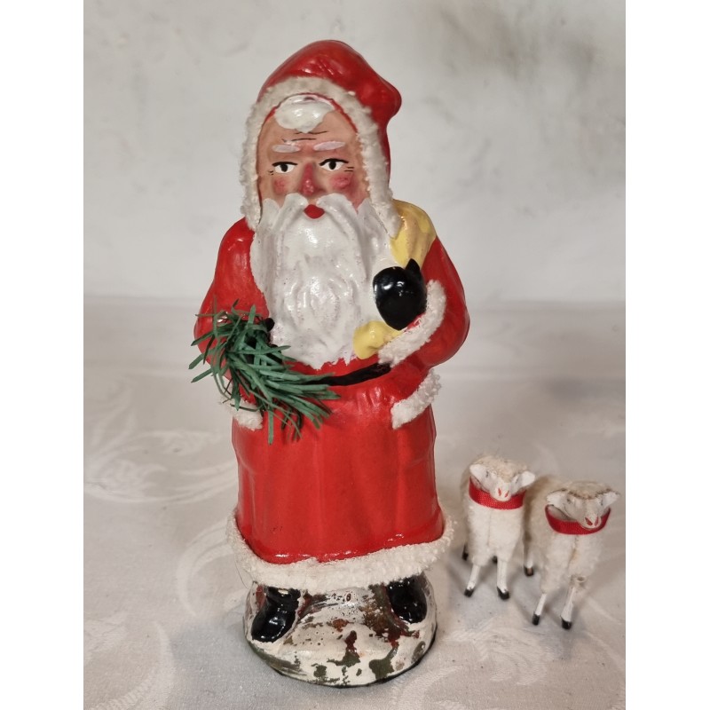 Antique candycontainer, Santa, papier machè, h: 17 cm.