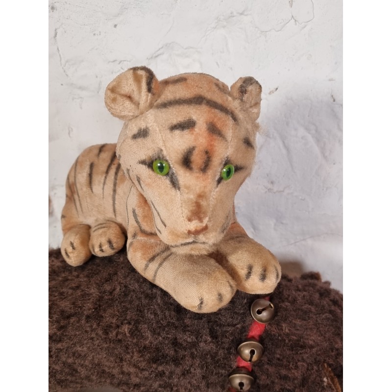 Gammelt Steiff dyr, tiger, mål: 17 x 35 cm + hale.