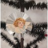 Antique glass thread ornament with angel and Dresden star, h: 9,5 cm.