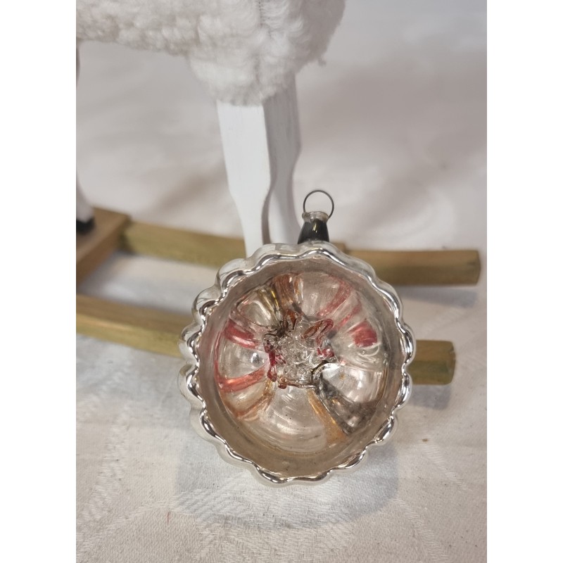 Antique glass ornament, reflector with glass threads, colored, h: 5 cm.