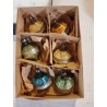 Box with antique glass ornaments, 6 spinning tops, h: 4 cm.