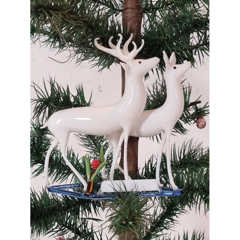 Antik Lauscha opstilling med hjorte par, h: 13 - l: 12 cm.