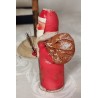 Antique Santa with a sack, cotton and papier mache, h: 14 cm.