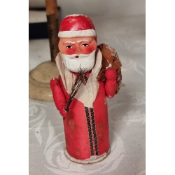 Antique Santa with a sack, cotton and papier mache, h: 14 cm.