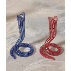 Antique glass ornament, Lauscha, faden glass, snake, blue, h: 6,5 cm.