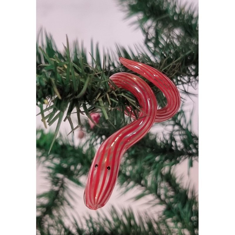 Antique glass ornament, faden glass, snake, red, h: 6,5 cm.