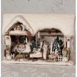 German snowhouse with 8 cotton dolls and 3 Wendt und Kühn angels, plays Christmas songs, size: 46 x 33 x22 cm.