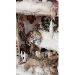 German snowhouse with 8 cotton dolls and 3 Wendt und Kühn angels, plays Christmas songs, size: 46 x 33 x22 cm.