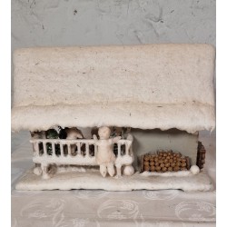 German snowhouse with 8 cotton dolls and 3 Wendt und Kühn angels, plays Christmas songs, size: 46 x 33 x22 cm.