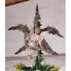 Antique two-tone feather tree with ornamnts and garlands, h: 112 cm (from tree foot to top ornament).