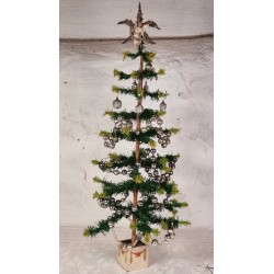 Antique two-tone feather tree with ornamnts and garlands, h: 112 cm (from tree foot to top ornament).