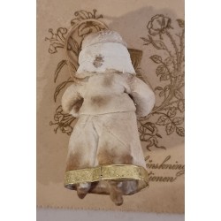 Cotton ornament, girl with antique bisquit head and dog, h: 9 cm.