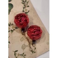Old glass ornaments, 2 red...