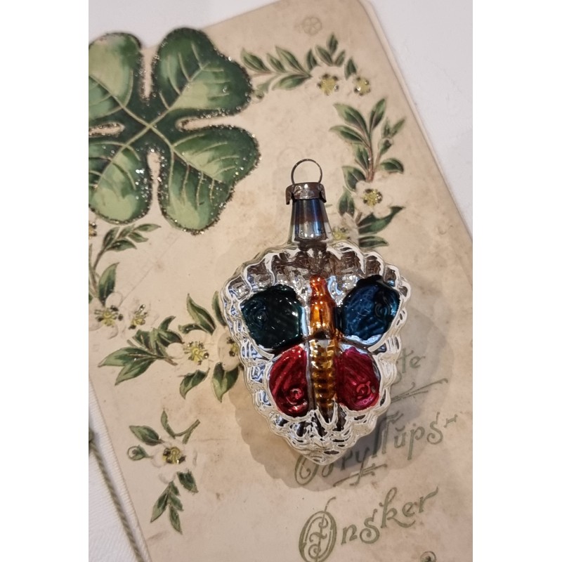 Old glass ornament, butterfly, h: 6 cm.