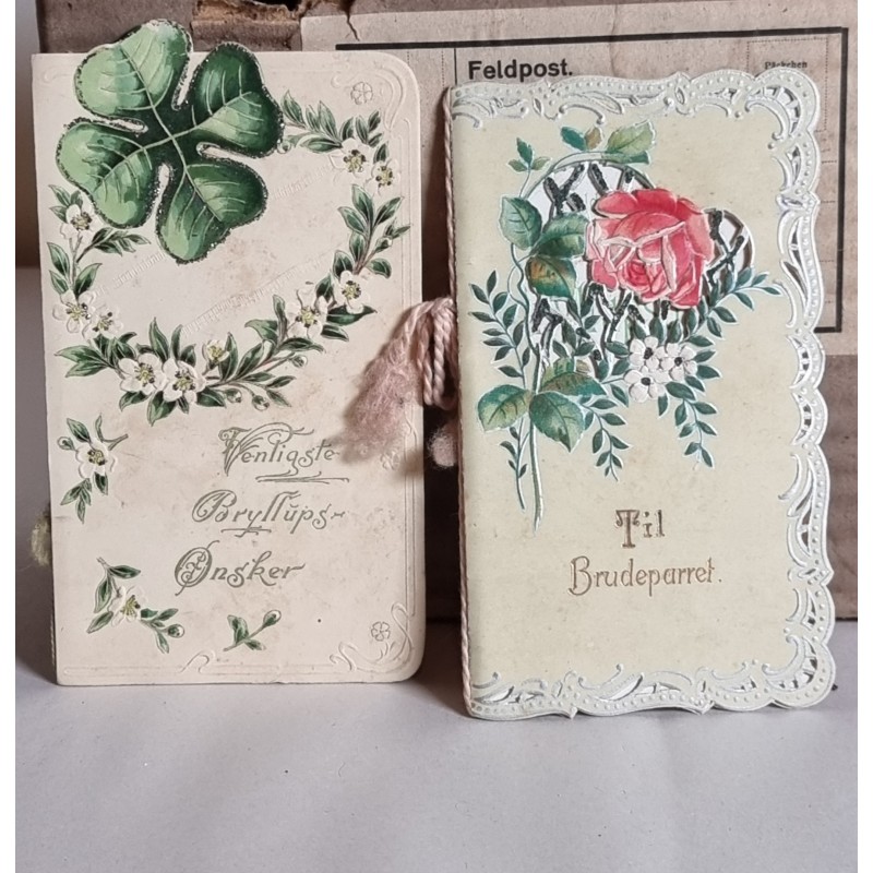 Antique greetings card, size: 16x10+15,5x9 cm (2x)