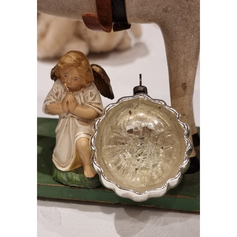 Antique glass ornament, reflector with glass  threads, h: 6 cm.