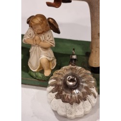Antique glass ornament, reflector with glass  threads, h: 6 cm.