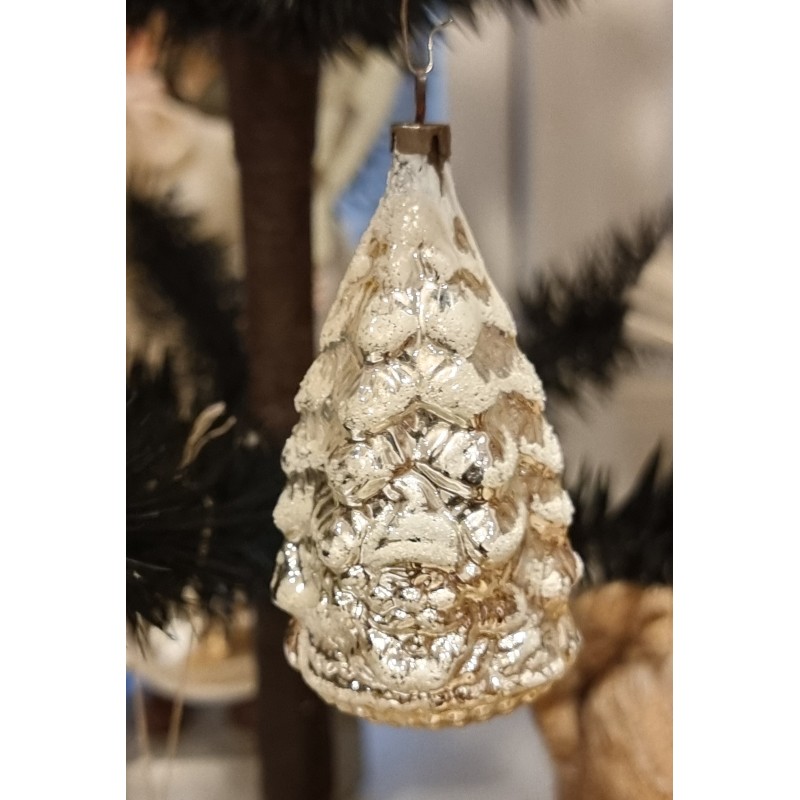 Antique glass ornament, christmas tree with Santas head, h: 7,5 cm.