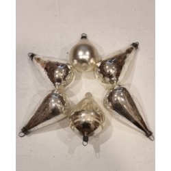 Collection of old glass ornaments, silver drops, h: 7,5 - 8 cm.