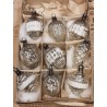 Box with antique glass ornaments, art nouveau, h: 5 - 5,5 cm. (9x)