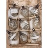 Box with antique glass ornaments, art nouveau, h: 5 - 5,5 cm. (9x)