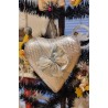 Antique ornament, heart shaped candycontainer in foil and with a ribbon, h: 13 cm.
