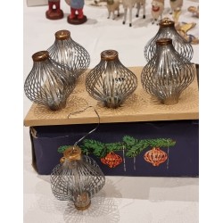 6 old foil lanterns from Lauscha, grey/silver, h: 8 cm. (box incl.)