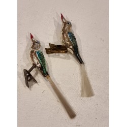 Old glass ornament, bird with a green skull, l: 12,5 cm.