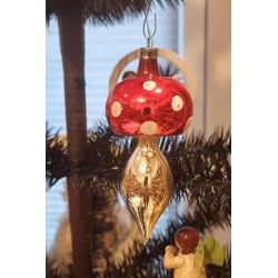 Old glass ornament, mushroom, h: 11 cm.