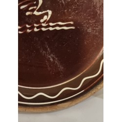 Antique pottery, pancake plate with a swan, Ø: 30 cm.