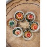 Kasse med gammelt glaspynt, reflektor, farvede, h: 5 cm.
