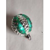 Antique glass ornament, green/silver, h: 6,5 cm.