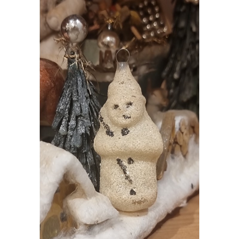 Antique glass ornament, Santa with "snow", h: 7,5 cm.
