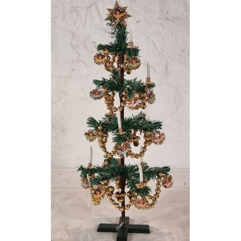 Papir juletræ med engle, kæder og lys, h: 43 cm.