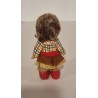 Gammel Mecki figur med ruskindsnederdel, h: 13 cm.