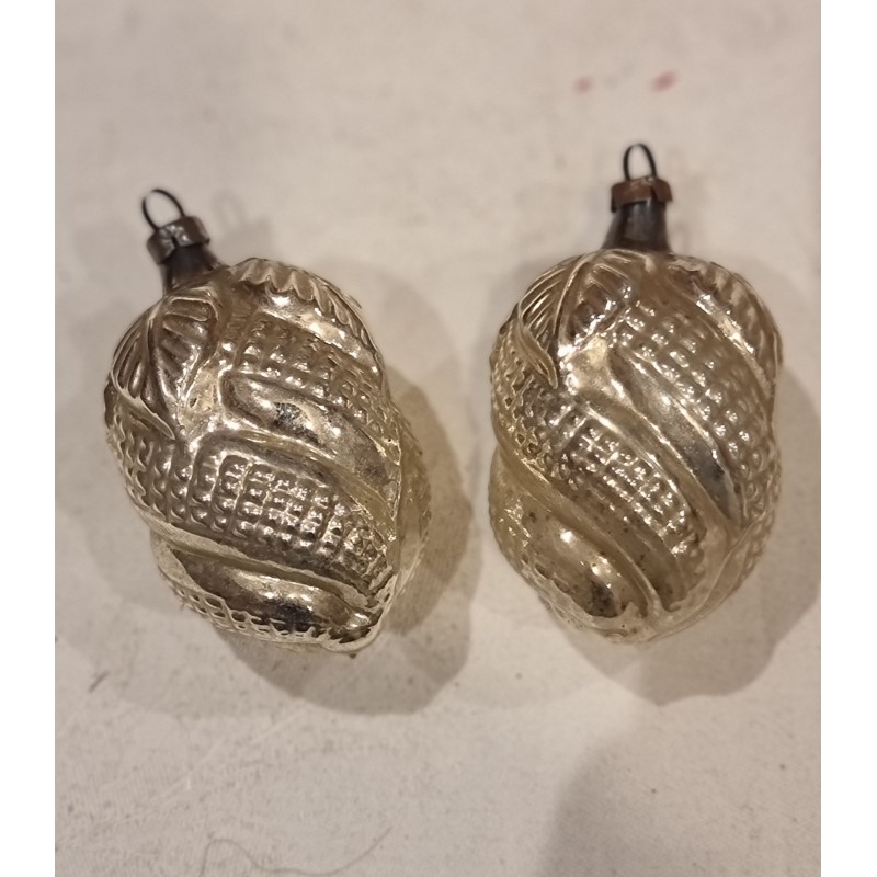 2 antikke glaskugler, jugend pynt, h: 6 cm (2stk)