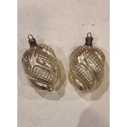 2 antikke glaskugler, jugend pynt, h: 6 cm (2stk)