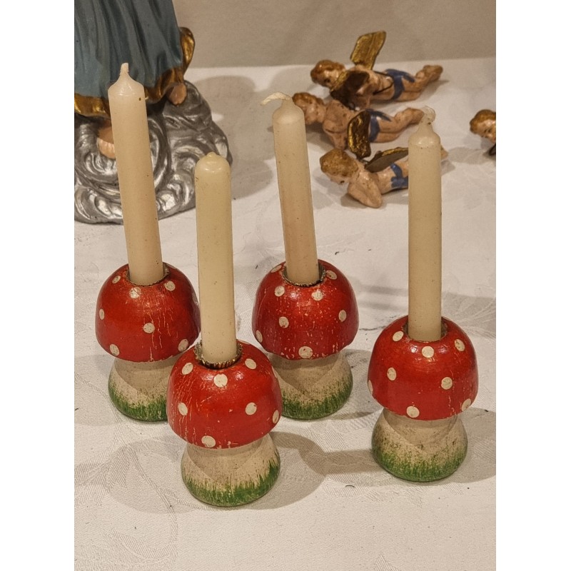 4 old mushroom candlesticks, h: 6 cm. (4x)