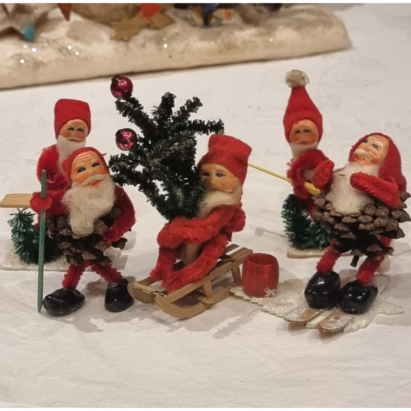 5 gamle nisser/2 kogle med papmachè hoveder, h: 11 cm (juletræ) (5stk)