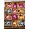 Box with old glass ornaments with pattern, h: 4,5 cm.