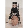 Antique chimney sweeper in silk clothes with reel hair and glass eyes + pig, candycontainer, size:  21 cm + l: 16,5 cm (pig)