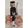 Antique chimney sweeper in silk clothes with reel hair and glass eyes + pig, candycontainer, size:  21 cm + l: 16,5 cm (pig)
