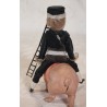 Antique chimney sweeper in silk clothes with reel hair and glass eyes + pig, candycontainer, size:  21 cm + l: 16,5 cm (pig)