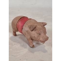 Antique chimney sweeper in silk clothes with reel hair and glass eyes + pig, candycontainer, size:  21 cm + l: 16,5 cm (pig)